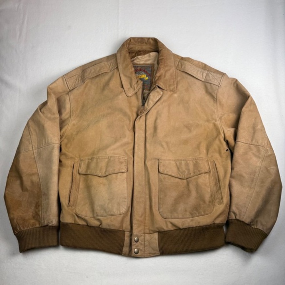 Adventure Bound Originals Mens XL Tan Leather Bomber Jacket Aviator‎ Flight Coat